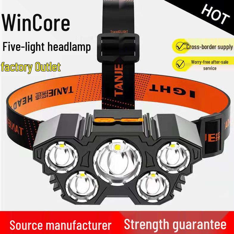 Wiederaufladbare Wasserdichte 5-LED Stirnlampe - Superhell, Tragbar, für Outdoor-Nutzung und Angeln
