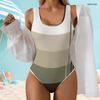 Women Plus Size Geometric Printed Scoop Neck Wide Straps High Cut One Piece Swimsuit Black White Orange
