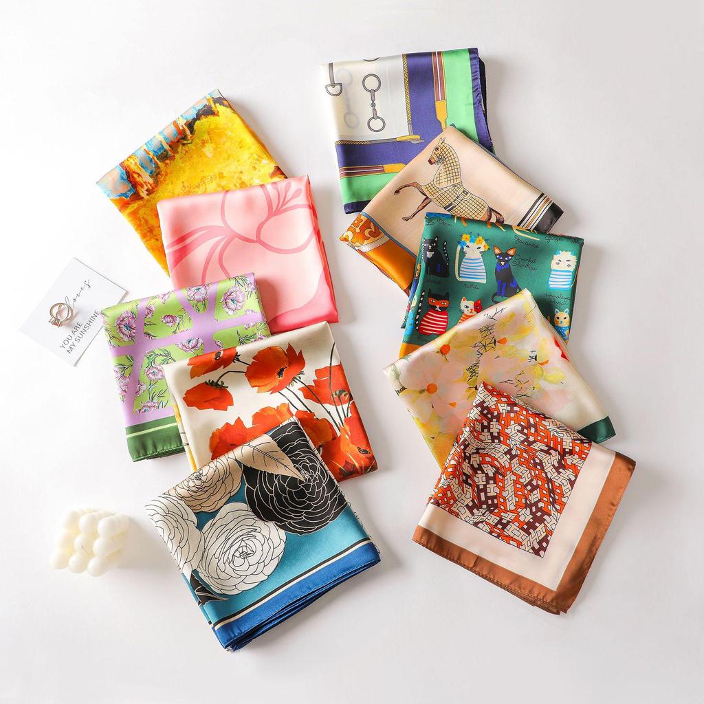 70cm Korean-Style Silk Square Scarf: Fashionable, Versatile Neck Protection and Decorative Accessory