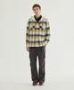 Oversized Checkered Hoodie Shirt Dark Navy
