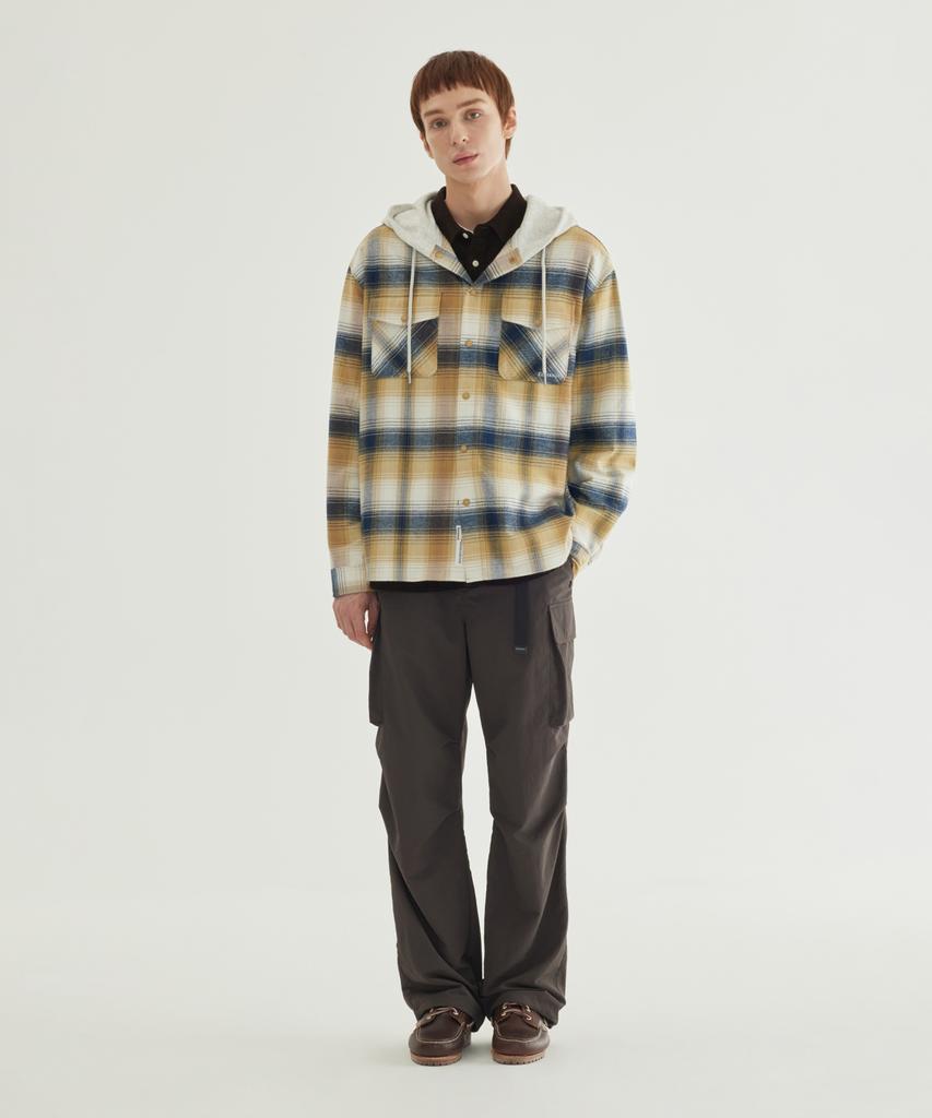 Oversized Checkered Hoodie Shirt Dark Navy