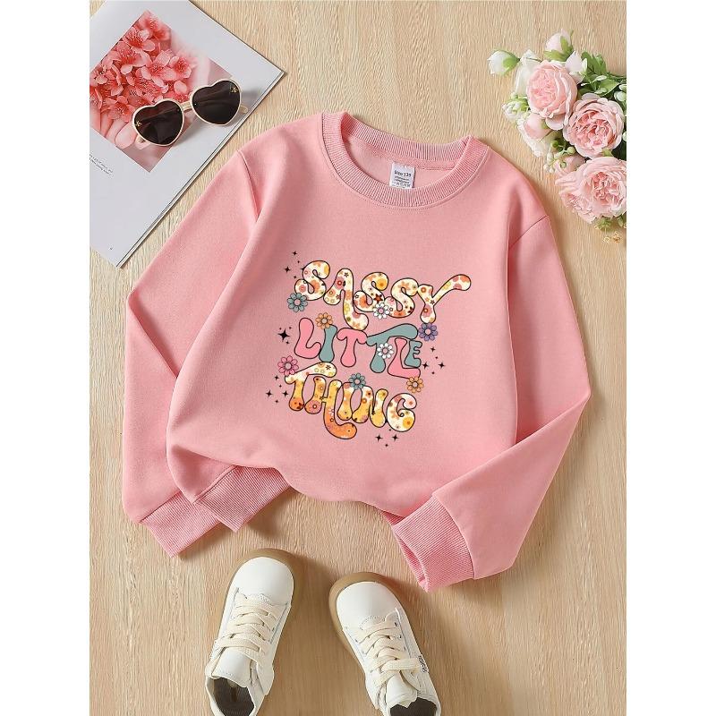 Kids Sweatshirt,Crewneck Sweatshirt,Floral Pattern with Colorful Letters Machine Washable,Spring And Autumn,Sportswear,Casual Wear,Soft , Comfortable