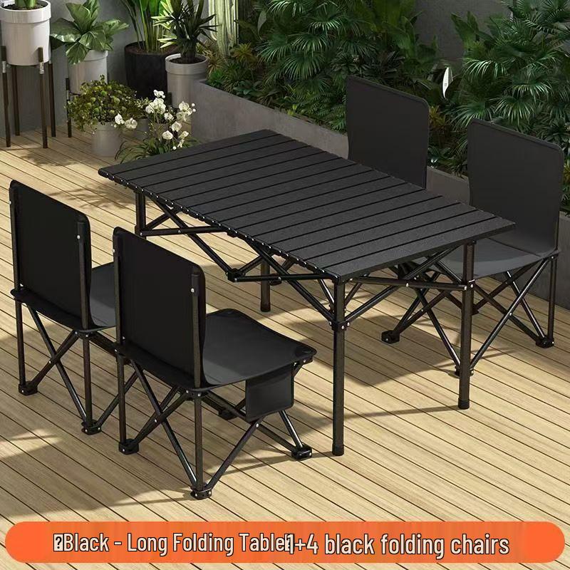 Draagbare Opvouwbare Camping Tafel & Stoelen Set met Roltafel en Visstoel