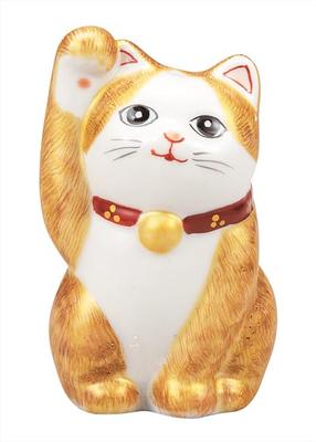 Kutani Ware Iwataya 3 mit No. Maneki Neko (winkende Katze) goldbemaltes Fell, K9-1533