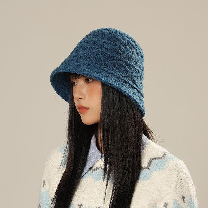 

Women s Bucket Hat Knitted Fisherman Cap Autumn Winter Hats For Women Solid Color Casual Foldable Bob New 56-58cm синій
