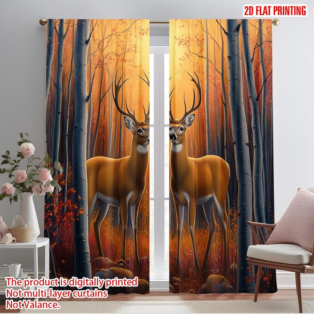 2ks, 2D plošný tisk Záclonová látka Jelen Podzimní les Západ slunce (3) Všestranný 100% polyester (bez tyče) Art Deco Slavnostní Použití