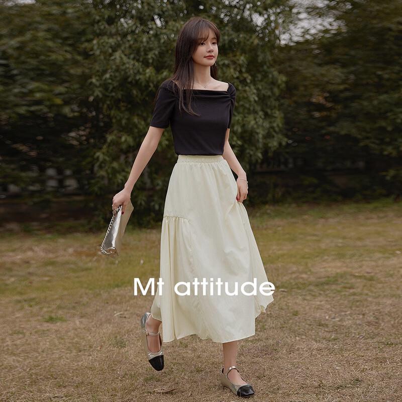 

Elegant Side Pleated Midi Skirt M