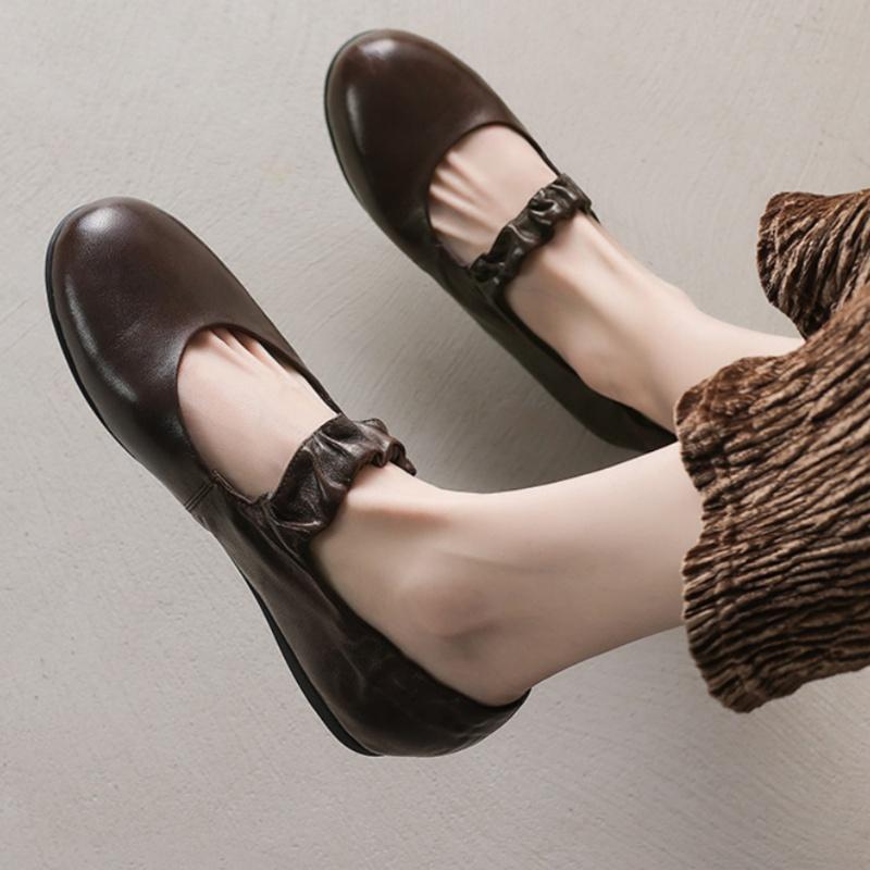 Fashion Designer Retro Shallow Women Flats 2025 New Fashion Leather Fabric Soft Soled Flat Shoes Casual Comfortable Slip On Women Shoes