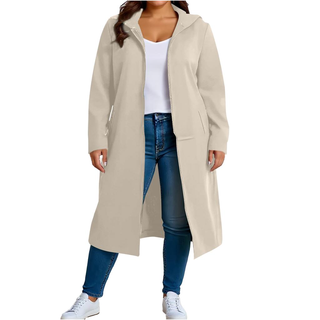 Women's Fashion Casual Plus Size Hooded  Long-Sleeve Solid Jacket