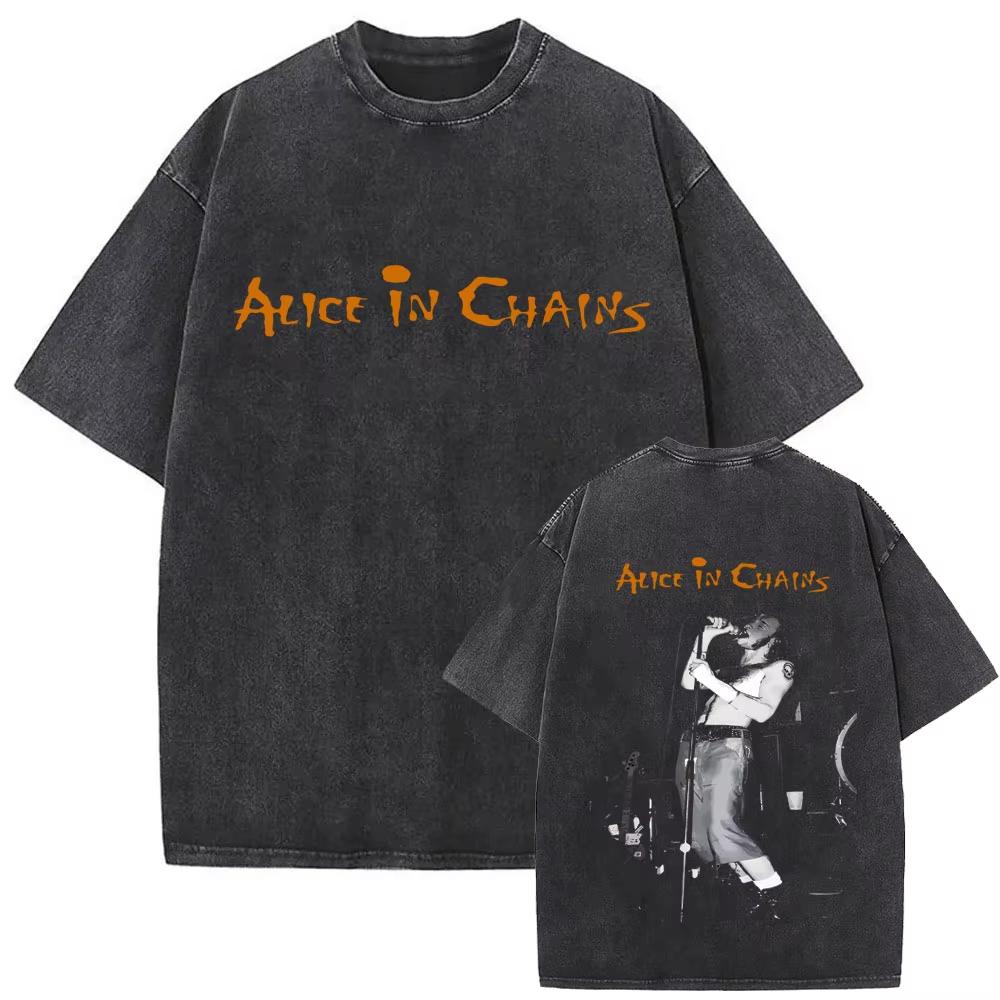 Washed Vintage Rock Band Alice In Chains Graphic Tshirts Men Women Retro Gothic Punk T Shirts Mens Oversized Short Sleeve Tops