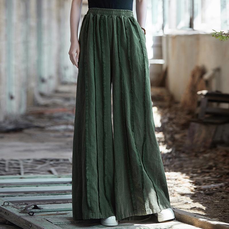 Culottes de Patchwork de Algodón y Lino para Mujer Otoño/Invierno Meditación Zen
