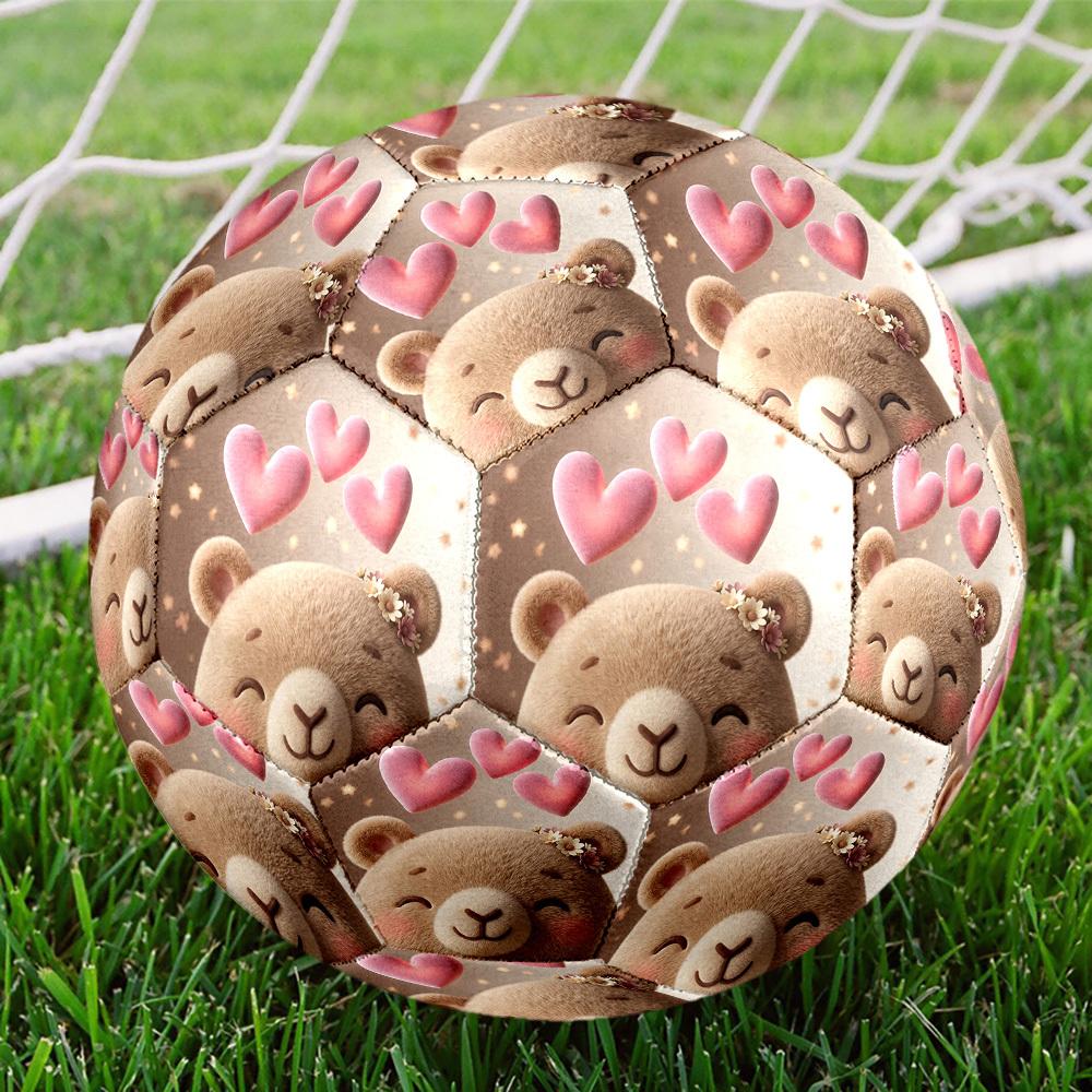 1pc Bear Love Hearts Soccer Ball Size 5,Suitable for Practice Matches/Training, Ideal for Indoor and Outdoor Sports. C63073