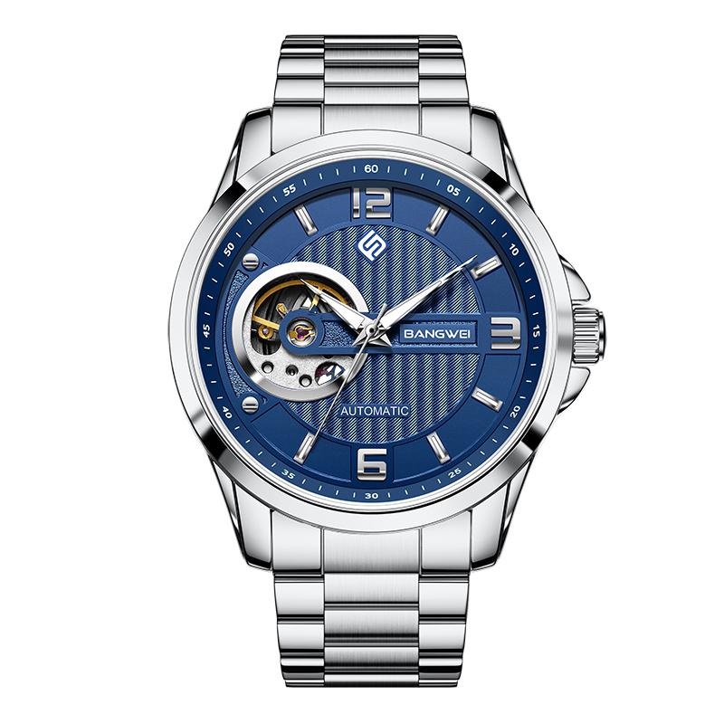 

LIGE Бренд Bangwei Модные Роскошные Мужские Часы Классические Простые из Нержавеющей Стали Водонепроницаемые Мужские Механические Часы синий