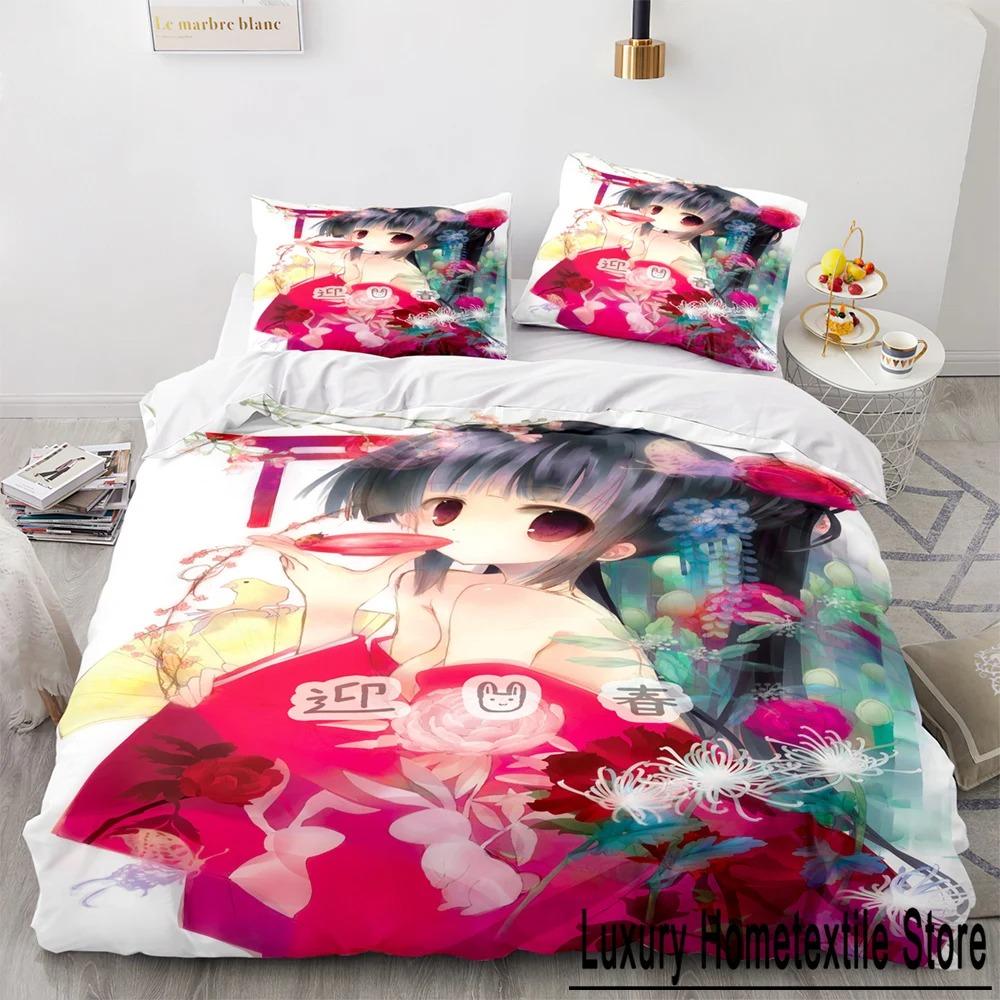 3D Anime Kawaii Sexy Girl  Bedding Set Boys Girls Twin Queen Size Duvet Cover Pillowcase Bed Kids Adult Fashion Home Textile