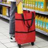 Collapsible Large Capacity Shopping Cart with Wheels - Red, Durable Plastic, Leak-Proof, Multi-Compartment Trolley Foldable Shopping Cart