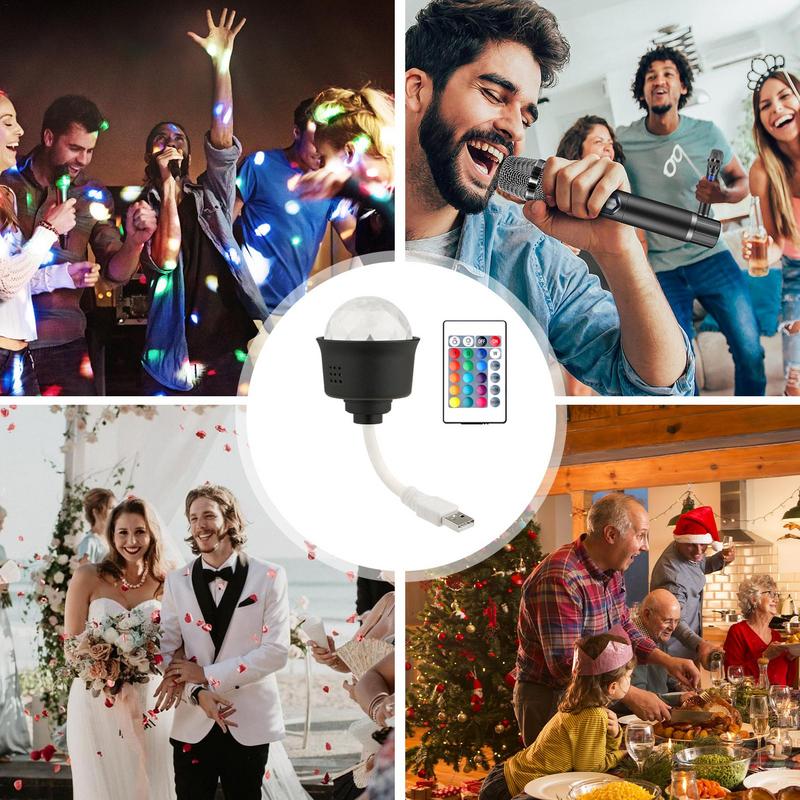 Disco Ball Lamp Plug-in USB Mini Disco Ball Light Voice Control Rotating Colorful Party Lights Colorful DJ Night Light Holiday