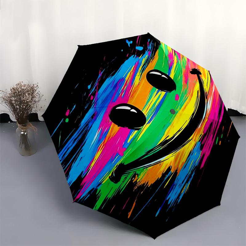 1pc Colorful Abstract Smile Artwork Umbrella with Plastic Handle,Suitable for All Seasons UmbrellaPT590