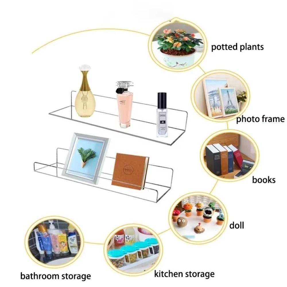 With Stickers Wall Mounted Shelf Space Saver Floating Bookshelves Acrylic Clear Rack  Home