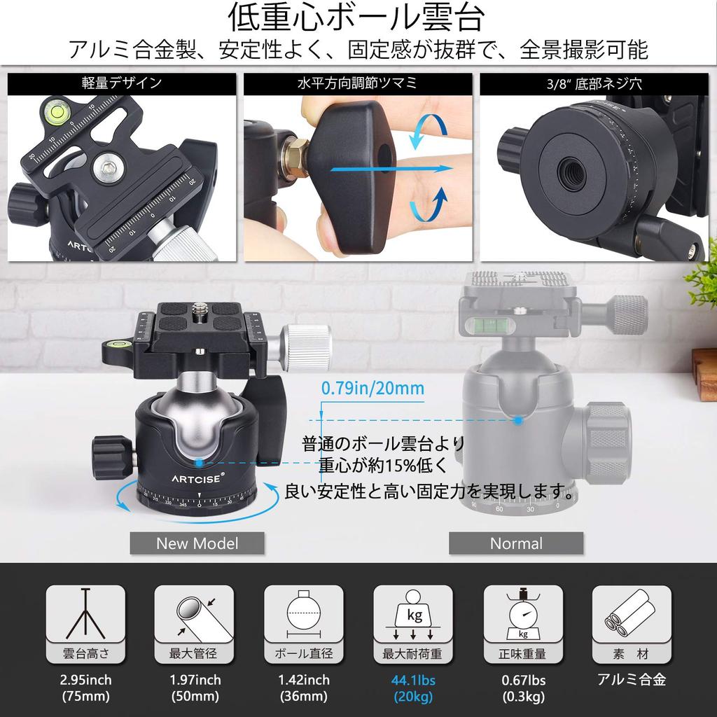View Elevator Low Center of Free Ball Head Ideal for 160 Aluminum Variable 4 Lever Lock Horizontal Axis Center for SLR DSLR Video Bird's-eye Camera,