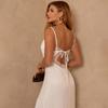 2025 Autumn Women's Solid Color Sleeveless Backless Slit Spaghetti Strap Dress
