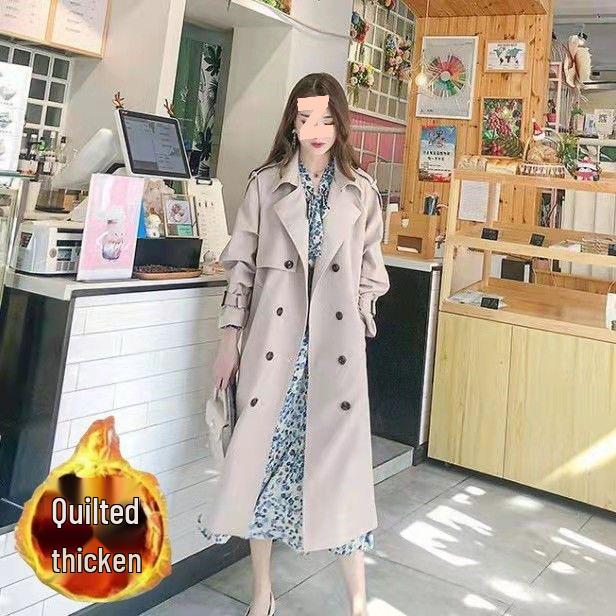 Damski jesienny płaszcz trencz z drapowaniem 2025: Średniej długości, Styl brytyjski, Za kolano, Bogini szyk