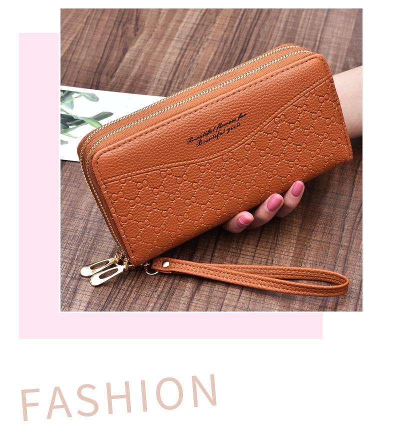 Carteira longa feminina com zíper duplo - estilo europeu e americano, grande capacidade, clutch de camada dupla