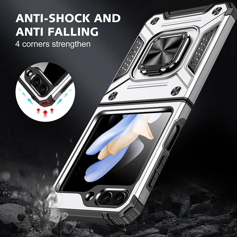 Luxury Anti-Drop Folding Armor Cover Stand Case for Samsung Galaxy Z Flip5 Flip4 5G Non-Slip Cell Phone Bag for Galaxy Z Flip 5 Protective Case