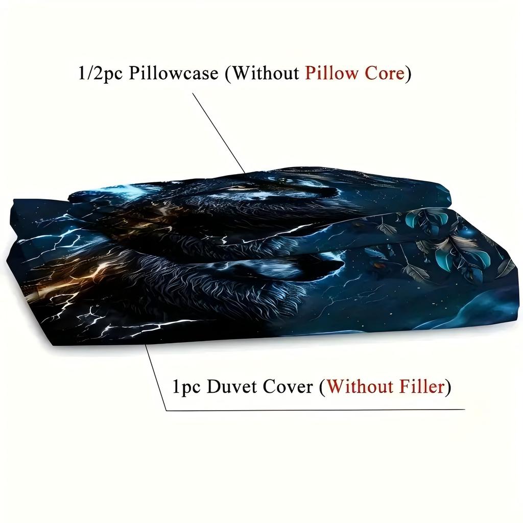 Wolf Dreamcatcher 3D Printed Cartoon Anime Wolf Duvet Comforter Polyester Soft Comfortable Dormitory  Bedroom Bedding Sheets Set