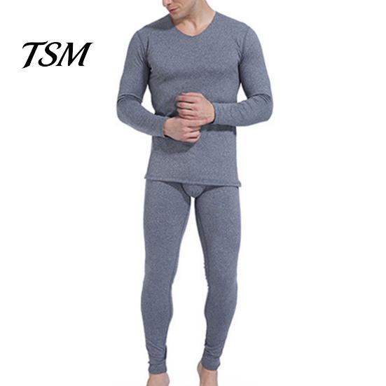 Long-sleeved Top And Pants Set 2 Pcs/Set Winter Men Thermal Underwear V Neck Plush Lined Seamless Long Sleeve Warm Slim Fit High Elastic Cold Weather