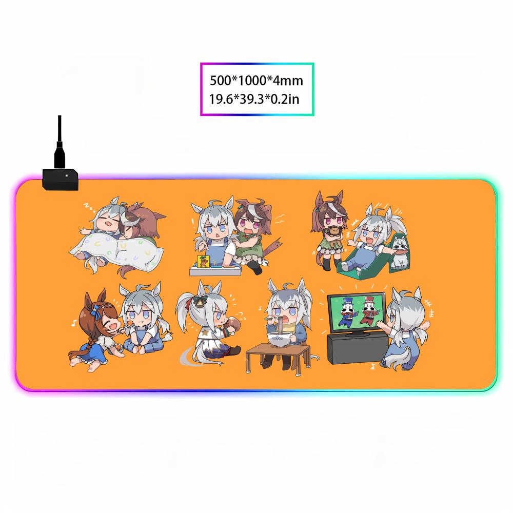 O-Oguri C-Cap Mouse Pad Animation Games Beautiful RGB Mouse Pad HD Gamer Large LED Light XXL PC Computer pad Non-slip Decor