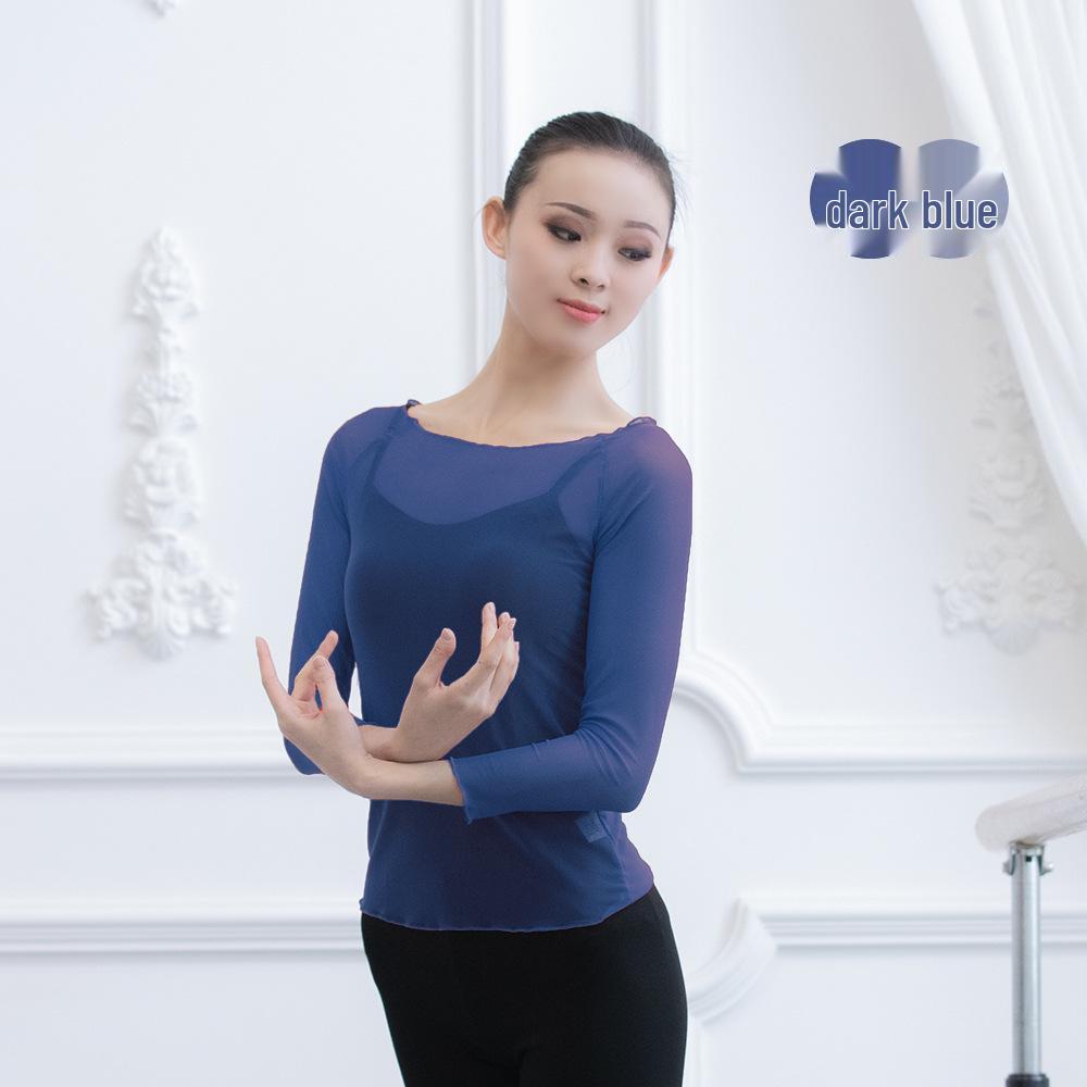 

Женский балетный топ с длинным рукавом, сетчатый, с открытыми плечами 2XL темно-синий