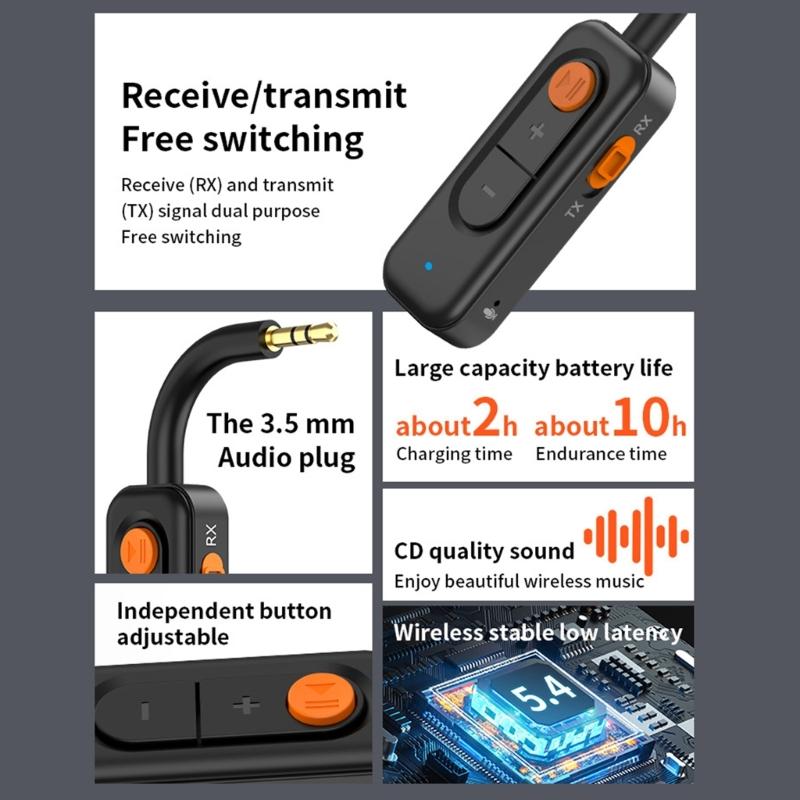 Wireless Auditory Transmitter Receiver 3.5MM Bluetooth-compatible 5.4 for Car TV PC Headphones Hifi Stereo Adapter