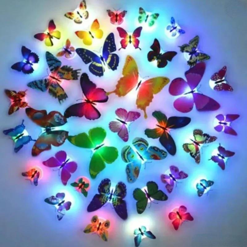 10 Pieces 3D LED Butterfly Night Lights Faux Butterfly Glow Wall Stickers Wall Decoration Holiday Party Home Decoration