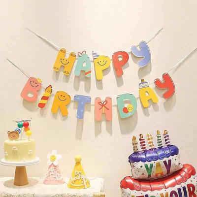 Colorful Smiley Face Birthday Banner for Kids' Party Decoration