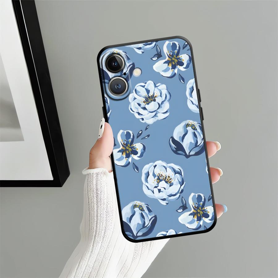 

Case for Apple iPhone 17 Pro Max 11 16 12 14 15 Pro 7 8 13 XR XS MAX Air Funda Phone Cover Cartoon Blue Flower iPhone SE (2020)