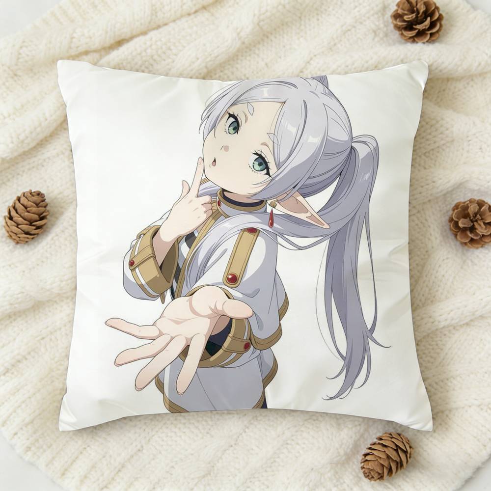 New FFrieren Anime Doublesided Printed Square Decorative Cushion Cover for Sofa Living Room Home Decor