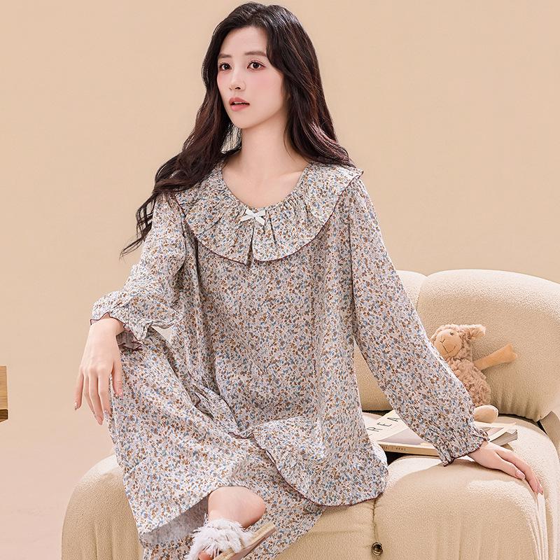 

Women s Cotton Silk Chinese-Style Pajamas Set - Breathable, Comfortable, Doll Round Neck, Perfect for Spring and Summer. L