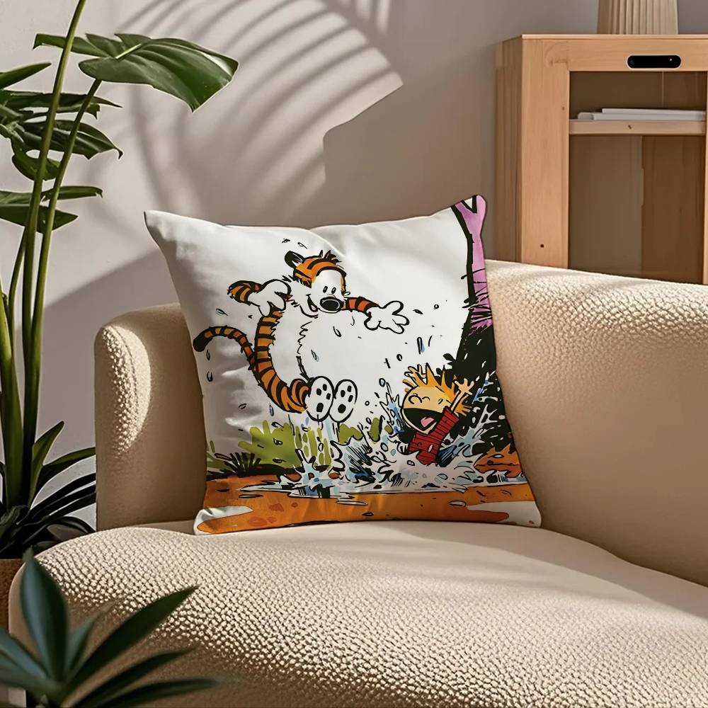 C-Calvin and H-Hobbes Pillow Case Comfort Sofa Bed Silky elegant Invisible zipper Custom Decorative cushion cover