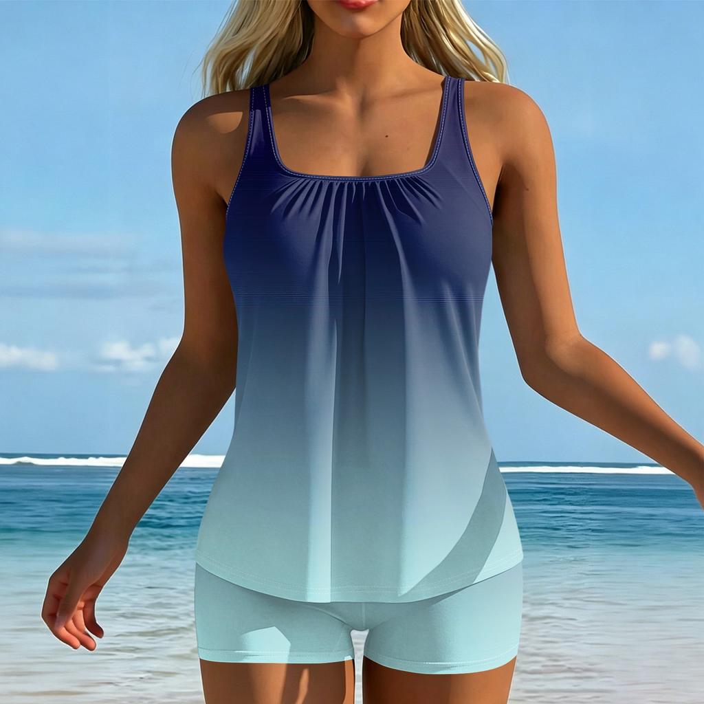 Women’s Gradient Tankini Set with Square Neck Top and Boyshorts Comfortable Swimwear for Pool Beach Vacation