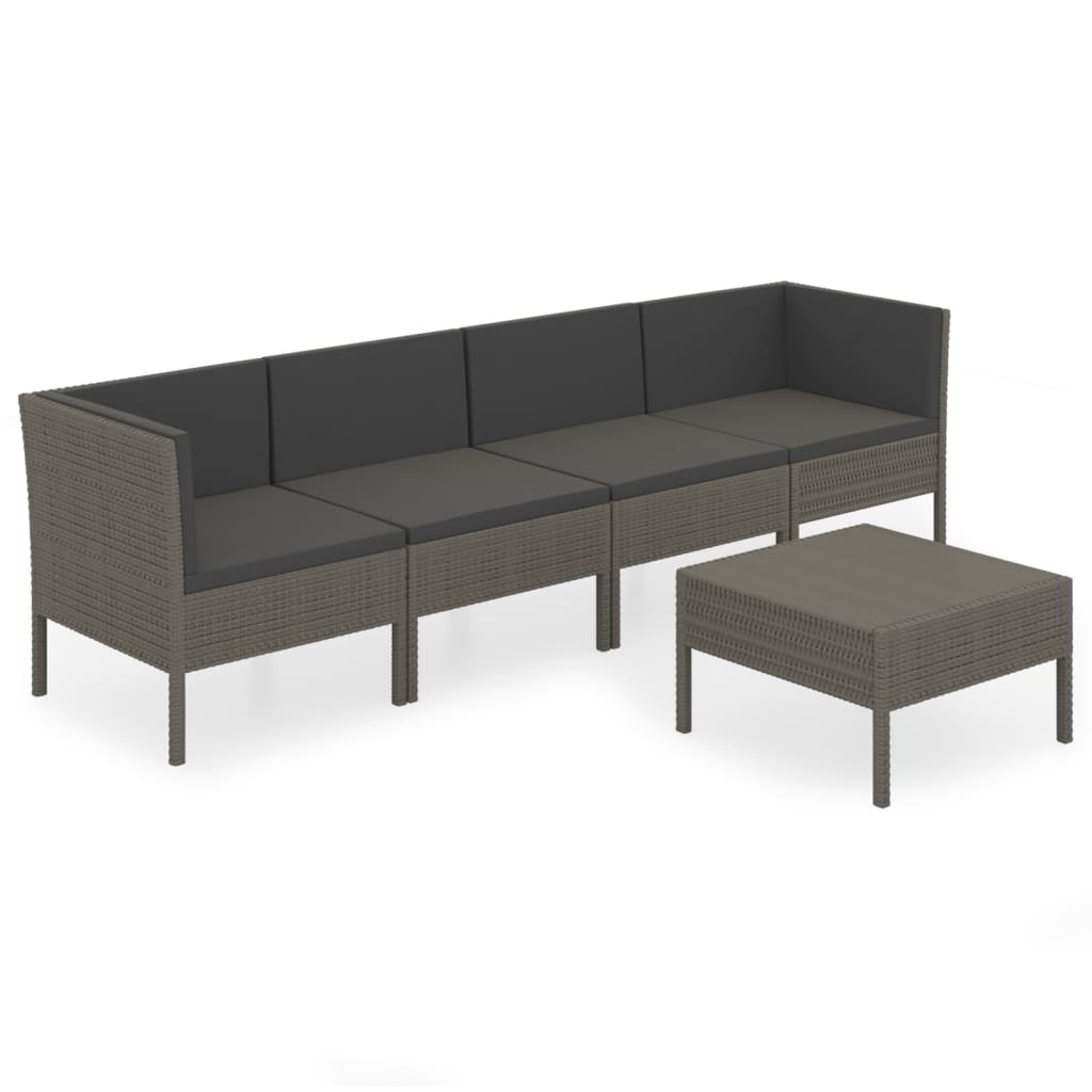 Vidaxl 5-Cz. Garden Lounge Set, Cushions, Grey, Rattan PE