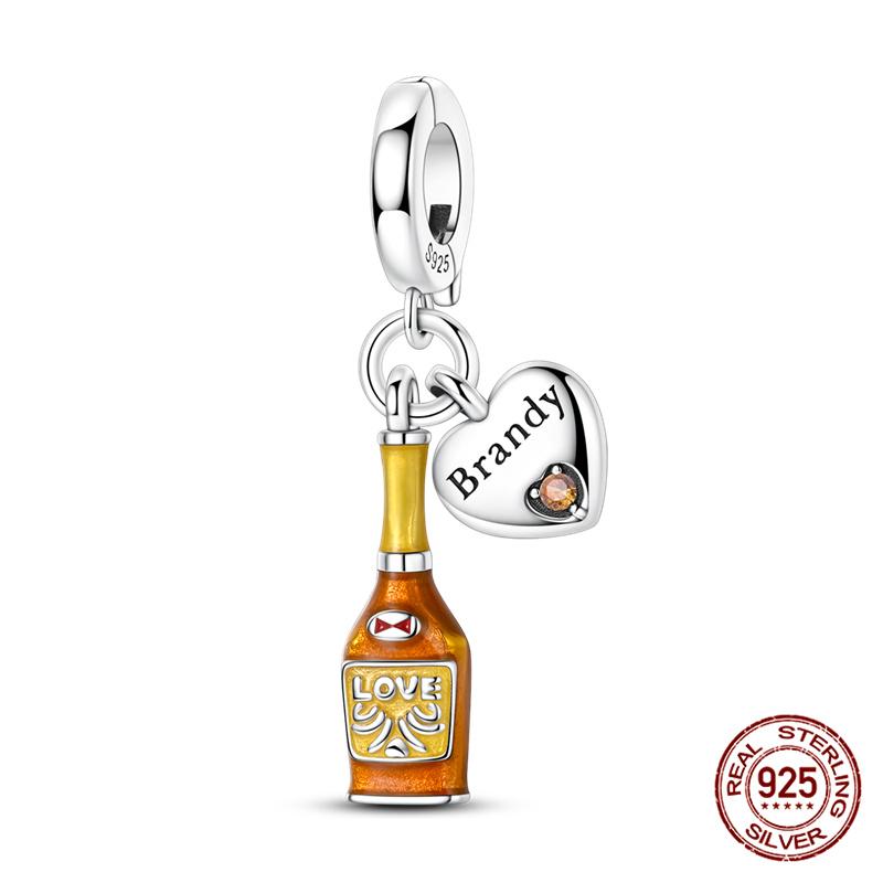 100% Plata De Leyoriginal Foreign Wine Series Red Wine Whiskey Champagne Charms Fit Bracelet Diy Jewelry Making Women Gift
