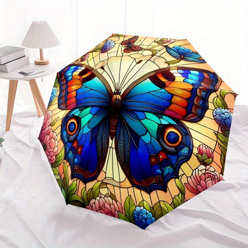 1pc Butterfly Garden Compact Travel Umbrella, Automatic Folding Lightweight Windproof 8-Bone Reinforced Design, Portable for Backpack Durabl