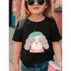 European sizes Girls' Short-Sleeve T-Shirt | Featuring Cartoon Puppy and Green Hat Print, Trendy Pattern Design, Soft and Comfortable
