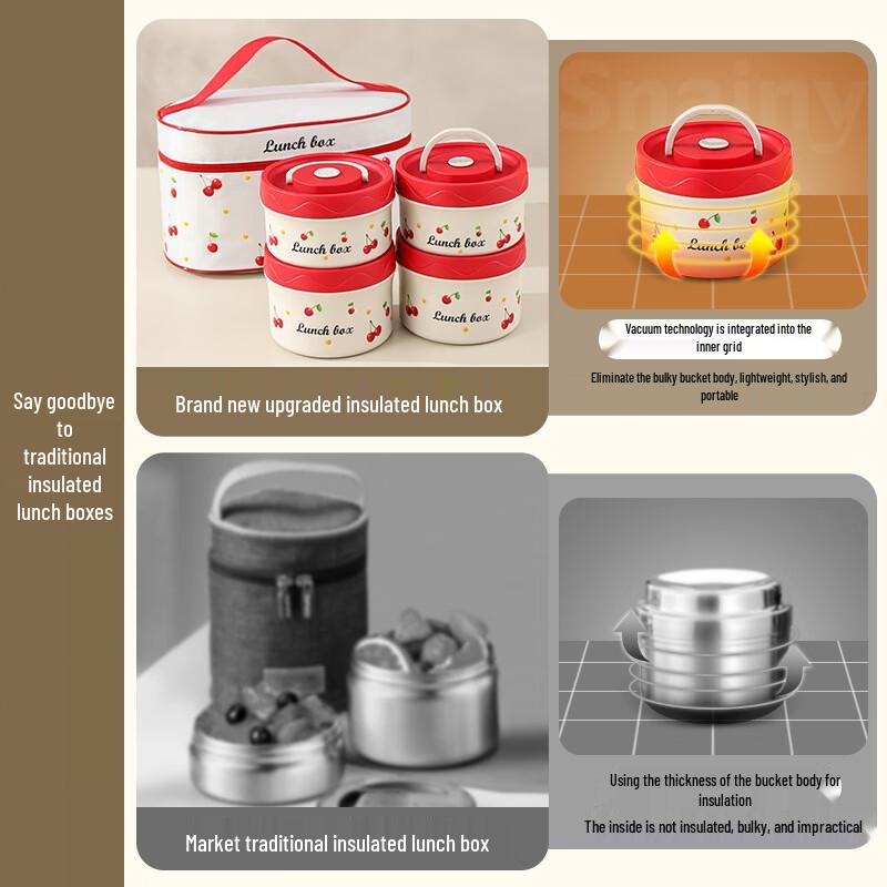 Ruhan 316 Stainless Steel Double-Layer Microwaveable Lunchbox & Soup Bowl Set