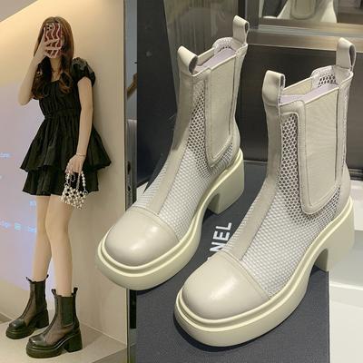 New Thick-soled Martin Boots for Women Black Thick Heel White Short Mesh Boots, Sandals High Heel Mesh Short Boots