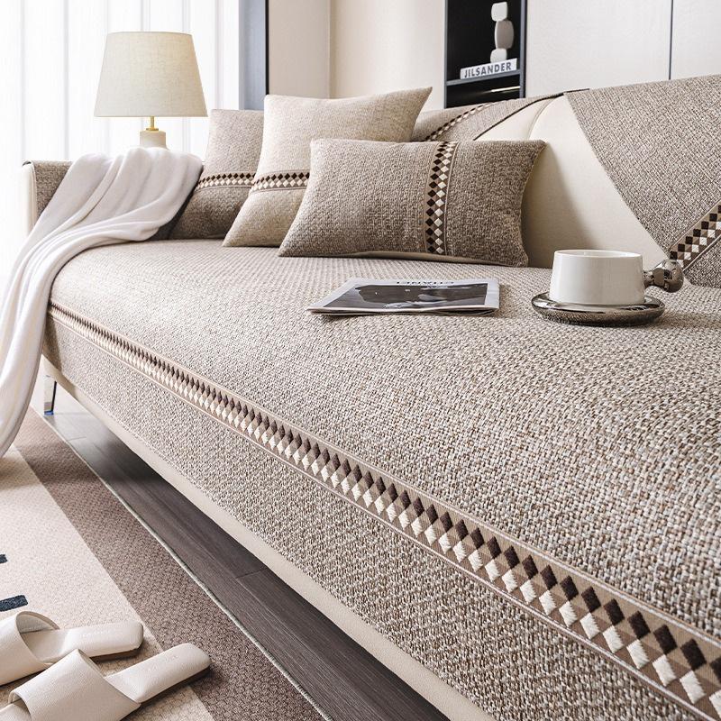 1PC Diamond Print Cotton Linen Sofa Cover All Seasons Universal Sofa Mat Towel Non-Slip L Shaped Couch Cushion for Living Room
