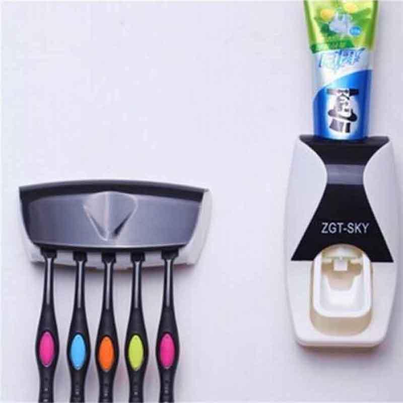 Automatic Lazy Toothpaste Dispenser And Toothbrush Holder Wall Mount Stand For Adults And Children