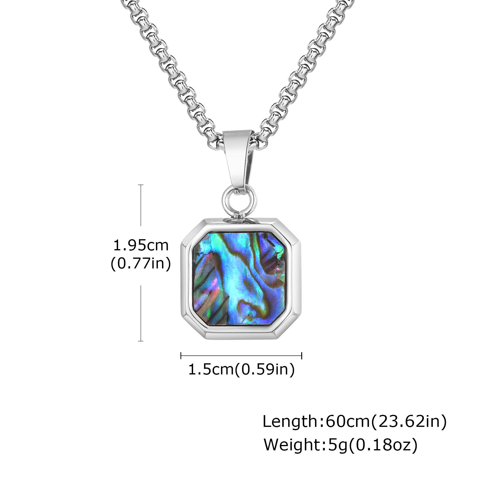 

Fashion High Quality Natural Stone Square Pendant Stainless Steel Long Chain Necklace Trendy Simple Popular Jewelry for Men Gift 60CM