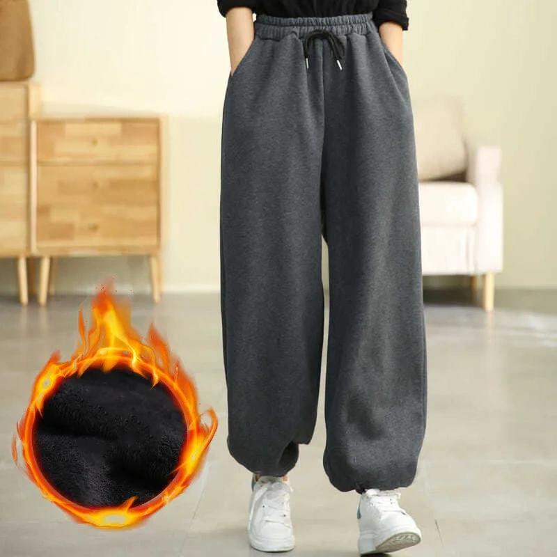 Plus Velvet Thickened Large Size Feet Elastic Waist Solid Color All-match Loose Casual Harem Pants