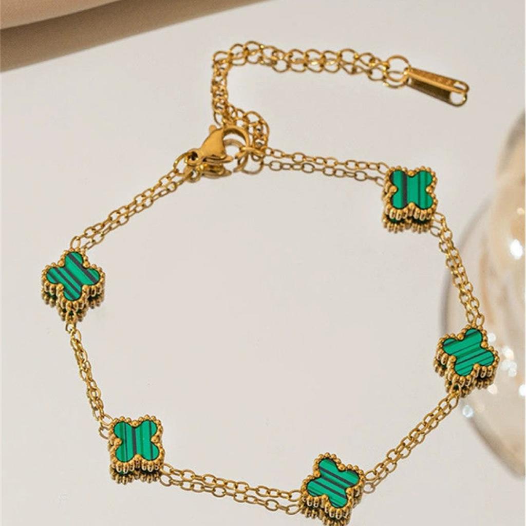 Mode Vierblättriges Kleeblatt 9mm Handschmuck Armband Titanstahl 18K Farberhaltungsarmband